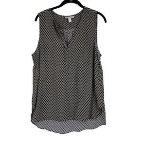 Dana Buchman sleeveless Knit Top, Tunic Career Work Blouse sz L Blk clover print